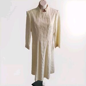 Vintage 1950s/60s Embroidered Brocade Off White Cream Dress Women’s S/M MCM